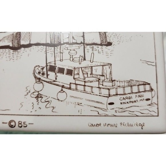 Carol H. Eldridge signed Wall Tile Cork Art Motif #1 Rockport Massachusetts - Picture 2 of 3